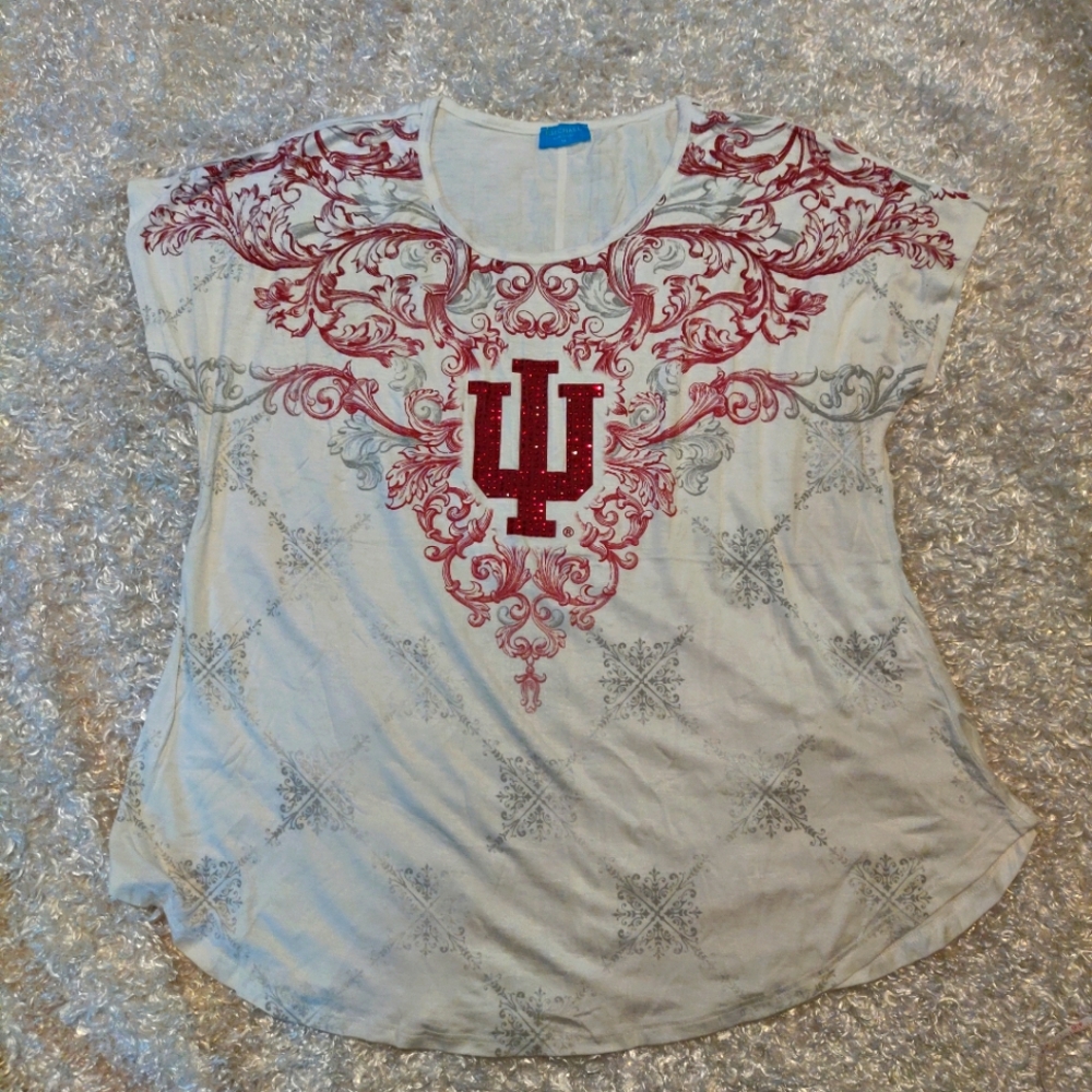 Women's Red White Graphic Greek Oversized Tee P. Michael Sz Med Super Soft NWOT